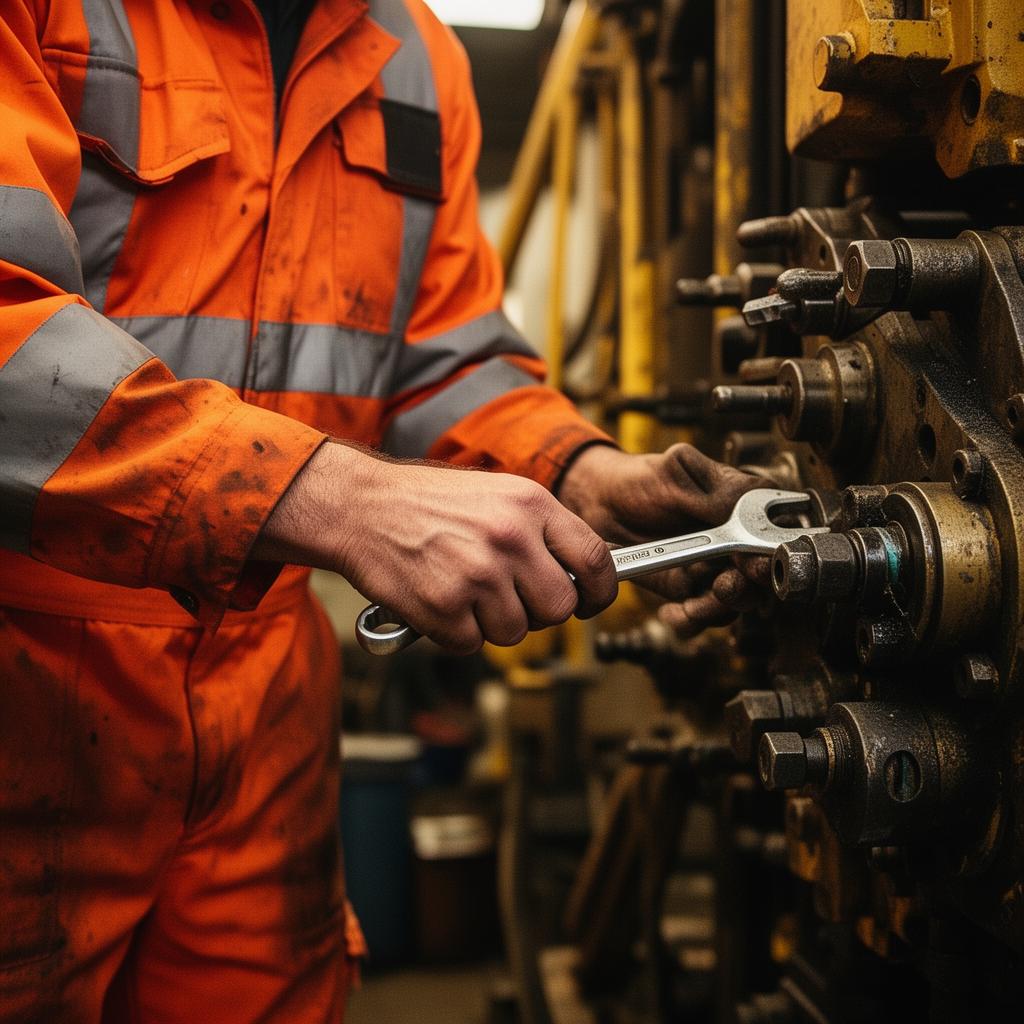 Mechanic servicing drill rig hydraulics